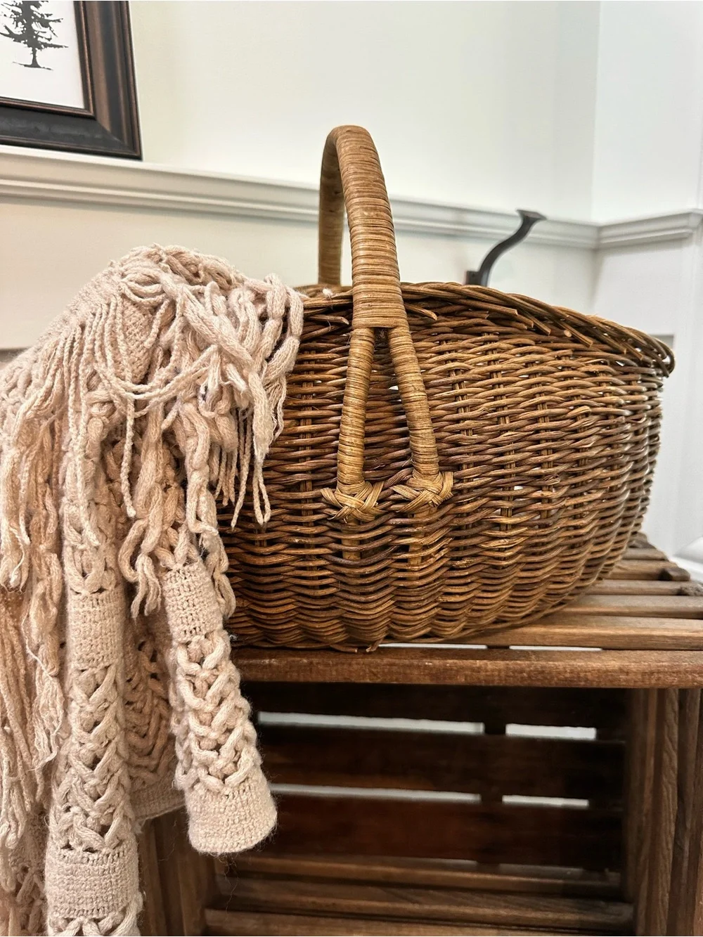 Large Vintage French-Style Woven Wicker Market & Gathering Basket Home Storage